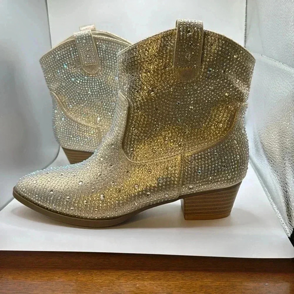 NWOT Kids  Bling Rhinestone Cowboy Cowgirl Western Ankle Boot Booties. Size 4 - Picture 7 of 10